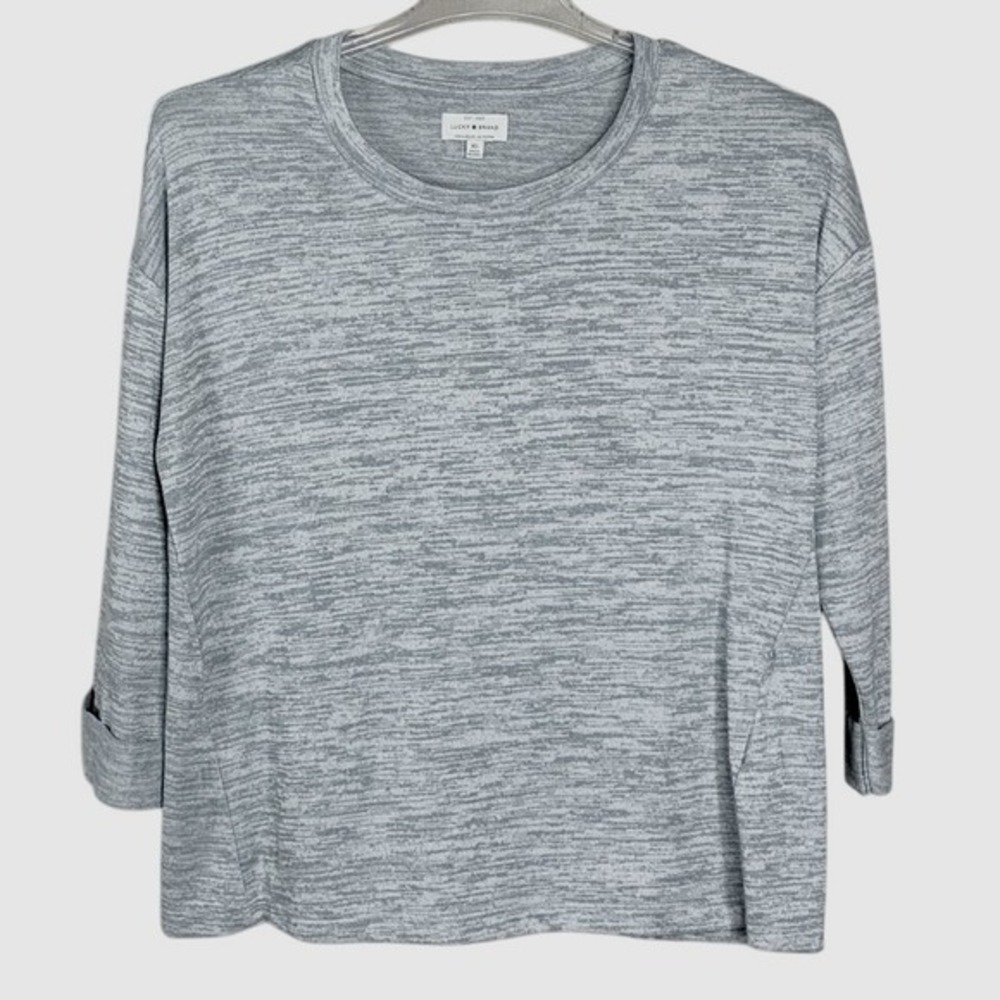 Lucky Brand Gray Heathered Knit Crew Neck Long Sleeve Top